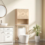 Meuble WC dessus de toilette meuble toilettes WC rangement avec placard à double porte étagères 66 x 25 x 168 cm, chêne-1
