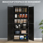 Buffet haut cuisine, armoire de cuisine avec 4 portes à 6 niveaux et étagères réglables, 76 x 40 x 176,7 cm, noir-3