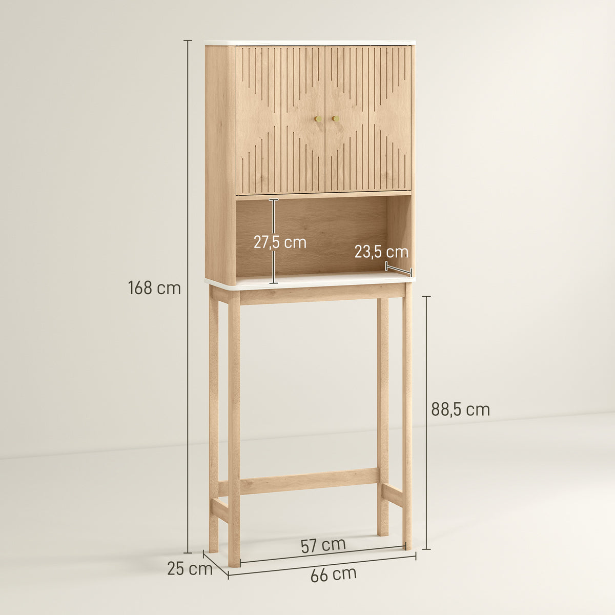 Meuble WC dessus de toilette meuble toilettes WC rangement avec placard à double porte étagères 66 x 25 x 168 cm, chêne-2