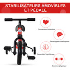 Vélo Enfant draisienne 2 en 1 roulettes et pédales Amovibles Roues 12" Hauteur Selle réglable pour enfants de 2 à 5 ans Acier Rouge-5