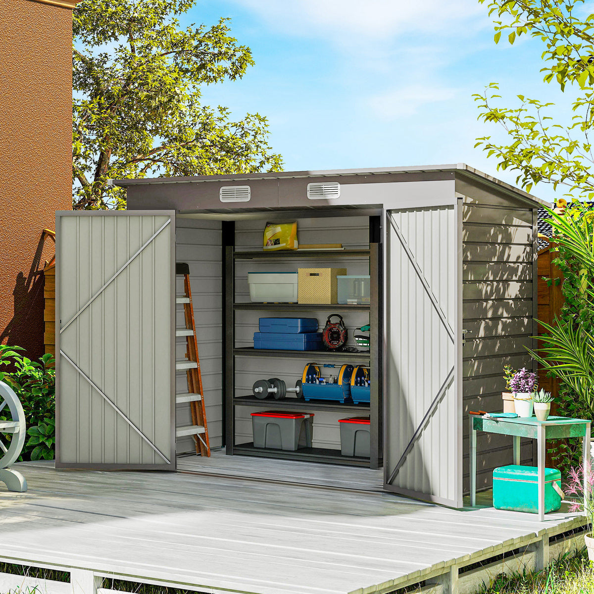 Abri de jardin en métal 3 m² facile à monter, cabane de jardin structure en acier galvanisé améliorée gris clair-1