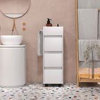 Meuble de rangement pour salle de bain avec 4 compartiments, 3 tiroirs et porte-serviettes, dim. 35 x 30 x 90 cm, blanc-7