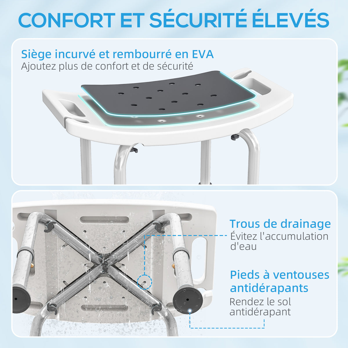 Siège de Douche réglable en Hauteur Tabouret de Douche Ergonomique Pieds antidérapants Charge Max. 135 Kg alu HDPE Gris-3