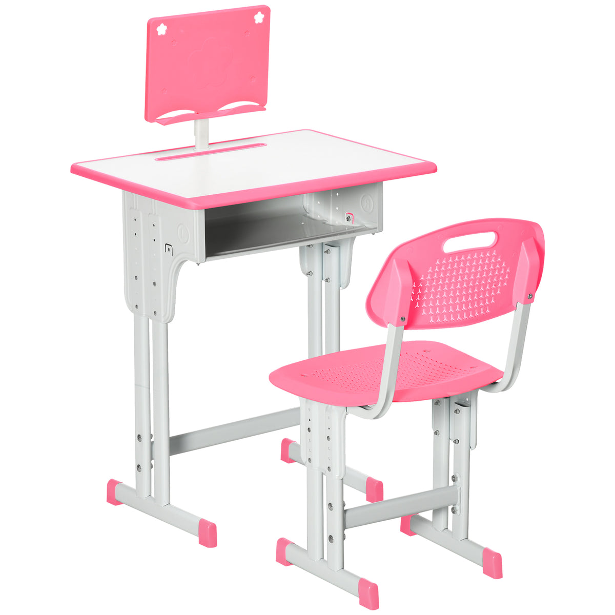Bureau et chaise pour enfant avec support de lecture casier crochet et porte stylo 60 x 45x 90-102 cm rose-0