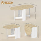 Table à manger pliante, table pliante cuisine ovale jusqu'à 6 personnes, pour petits espaces, salle à manger, bois naturel-2