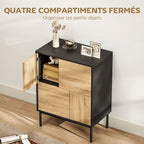 Buffet salon meuble de rangement armoire de cuisine portes à pousser et 4 placards style moderne 60 x 35 x 78 cm, noir-3