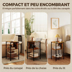 Table d'appoint avec station de charge, bout de canapé étroit avec 2 étagères ouvertes, style industriel, brun rustique-6