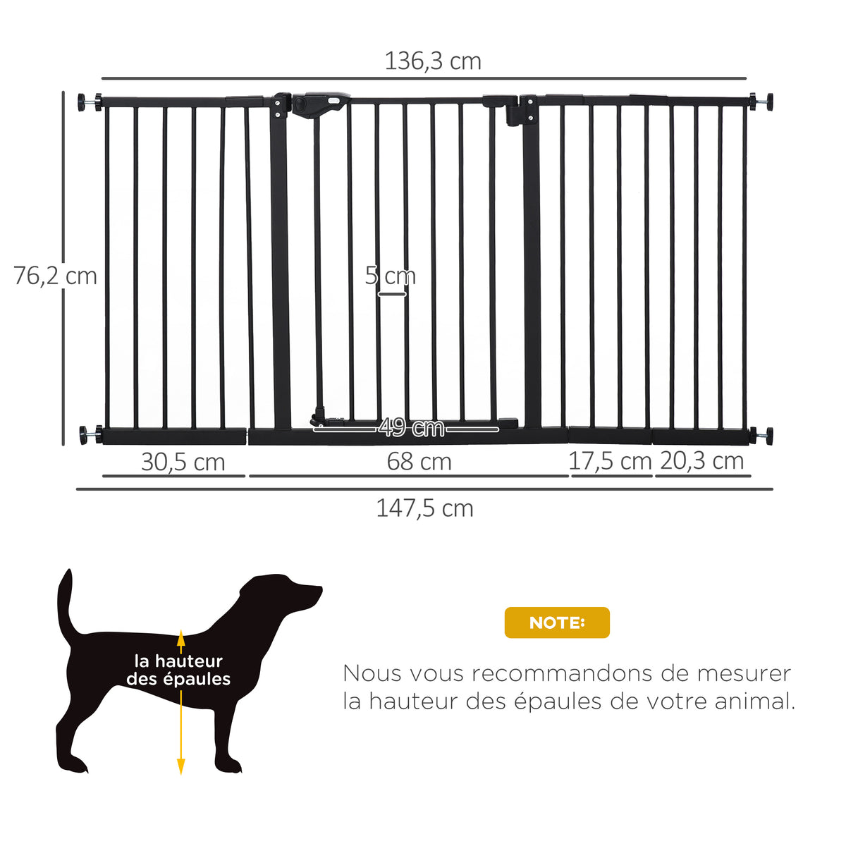 Lot de 2 barrières de sécurité animaux porte fermeture automatique système de double verrouillage sans perçage noir-2