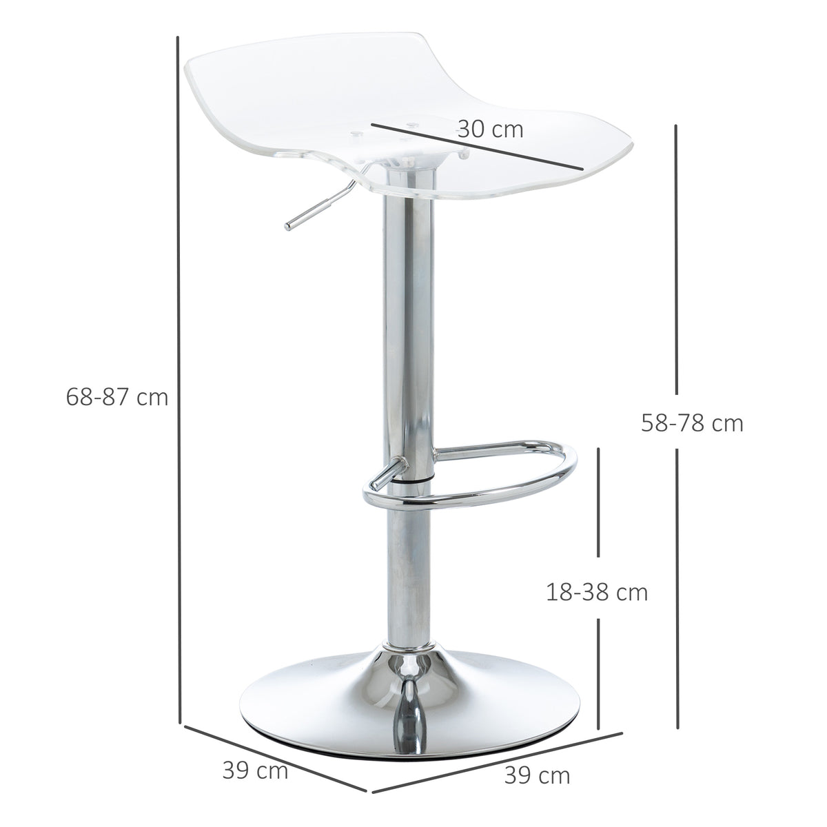 Lot 2 tabourets bar design contemporain assise acrylique piètement métal - pivotant repose-pieds - transparent-2