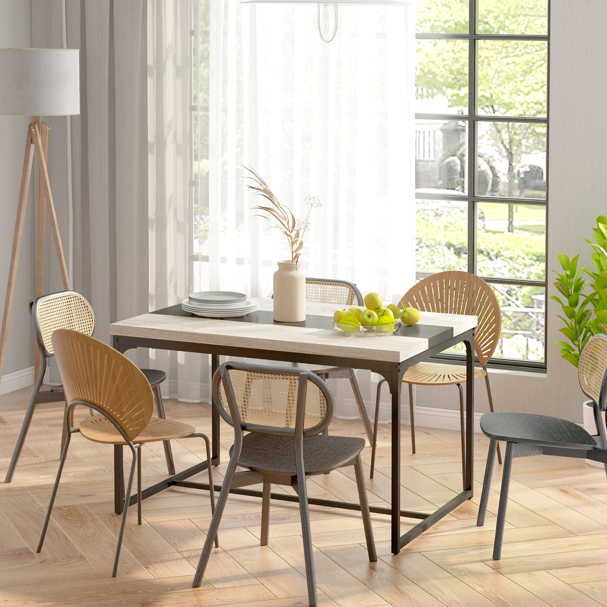 Table de salle à manger pour 6 personnes, style industriel en métal noir et bois, dim. 120L x 89l x 75,5H cm-8