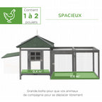 Poulailler cottage multi-équipement perchoir rampe pondoir enclos tiroir à déjection 196L x 76l x 97H cm bois massif pin gris blanc-3