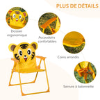 Ensemble Salon de Jardin Enfant 4 pcs Design Tigre - Table Ronde + 2 chaises Pliables + Parasol - métal époxy Oxford Jaune-5