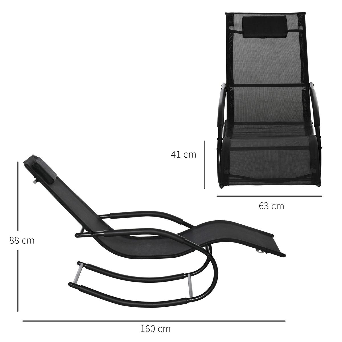 Chaise longue à bascule rocking chair ergonomique avec tétière accoudoirs métal galvanisé textilène 62l x 150P-2