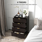 Commode 4 tiroirs commode chambre meuble de rangement moderne avec poignées et pieds dorés, dim. 60 x 40 x 96 cm, noir-3