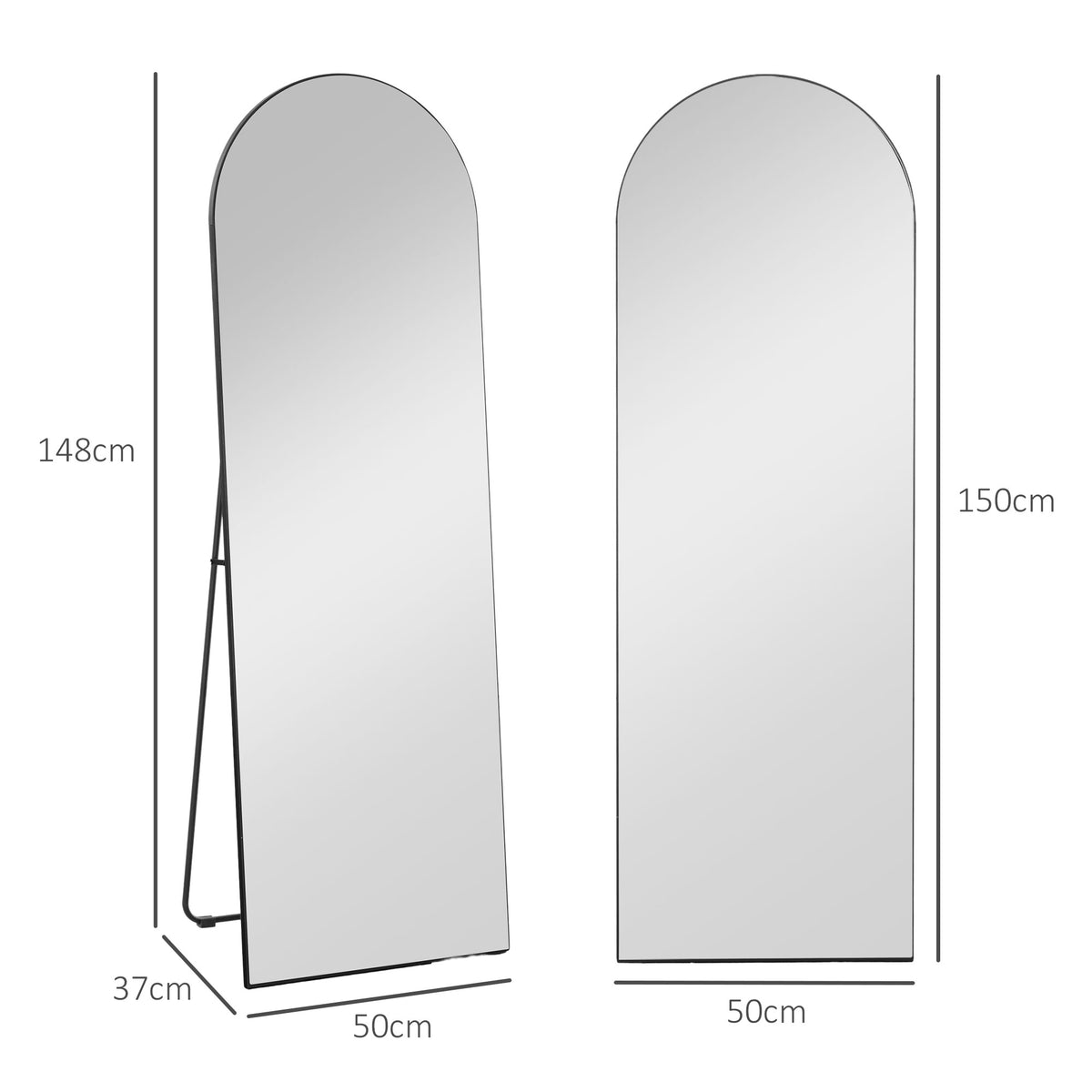 Miroir en pleine longueur 50 x 150 cm miroir sur pied grand miroir mural sans cadre pour salon, noir-2