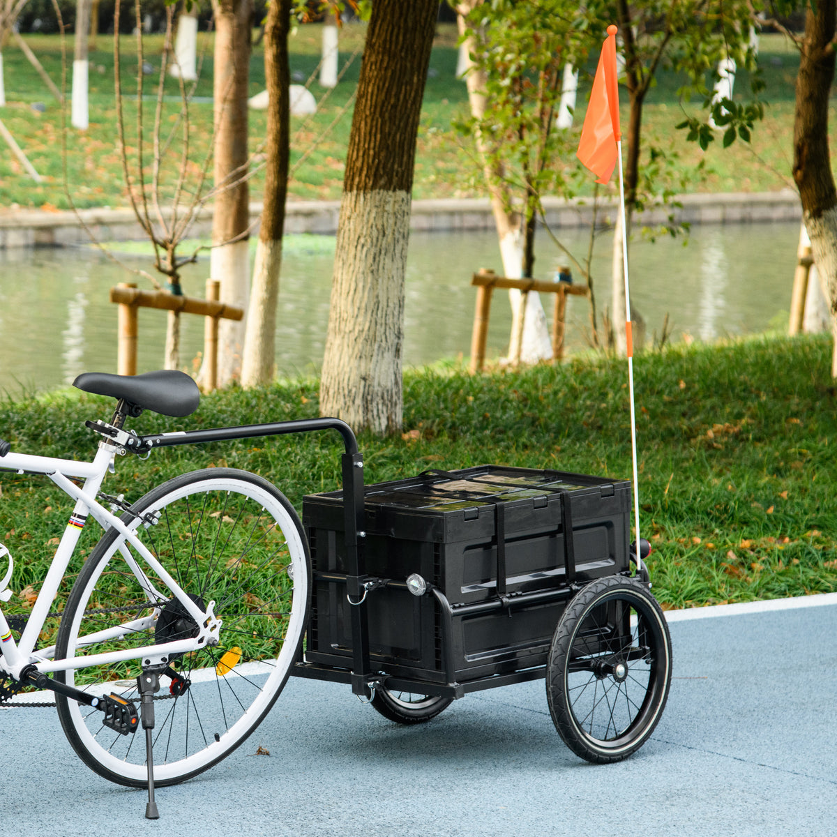 Remorque à vélo avec coffre de rangement amovible et pliable de 65L, réflecteurs de sécurité, charge max. 40KG, noir-1