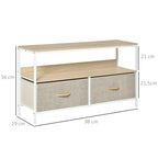 Meuble TV Bas sur Pieds Style Industriel 2 tiroirs en Tissu Gris Bois Naturel et métal Blanc-2