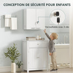 Armoire à pharmacie murale, armoire à médicaments avec double porte verrouillable 2 clés, 53x20x53cm, blanc-4
