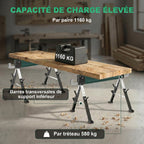 lot de 2 tréteaux pliables en métal, charge max 1160 kg, hauteur réglable 64-81cm, poignée de transport, vert-3
