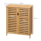 Meuble salle de bain en bambou armoire salle de bain sur pied avec double porte à lattes, 68 x 32 x 86 cm, naturel-2