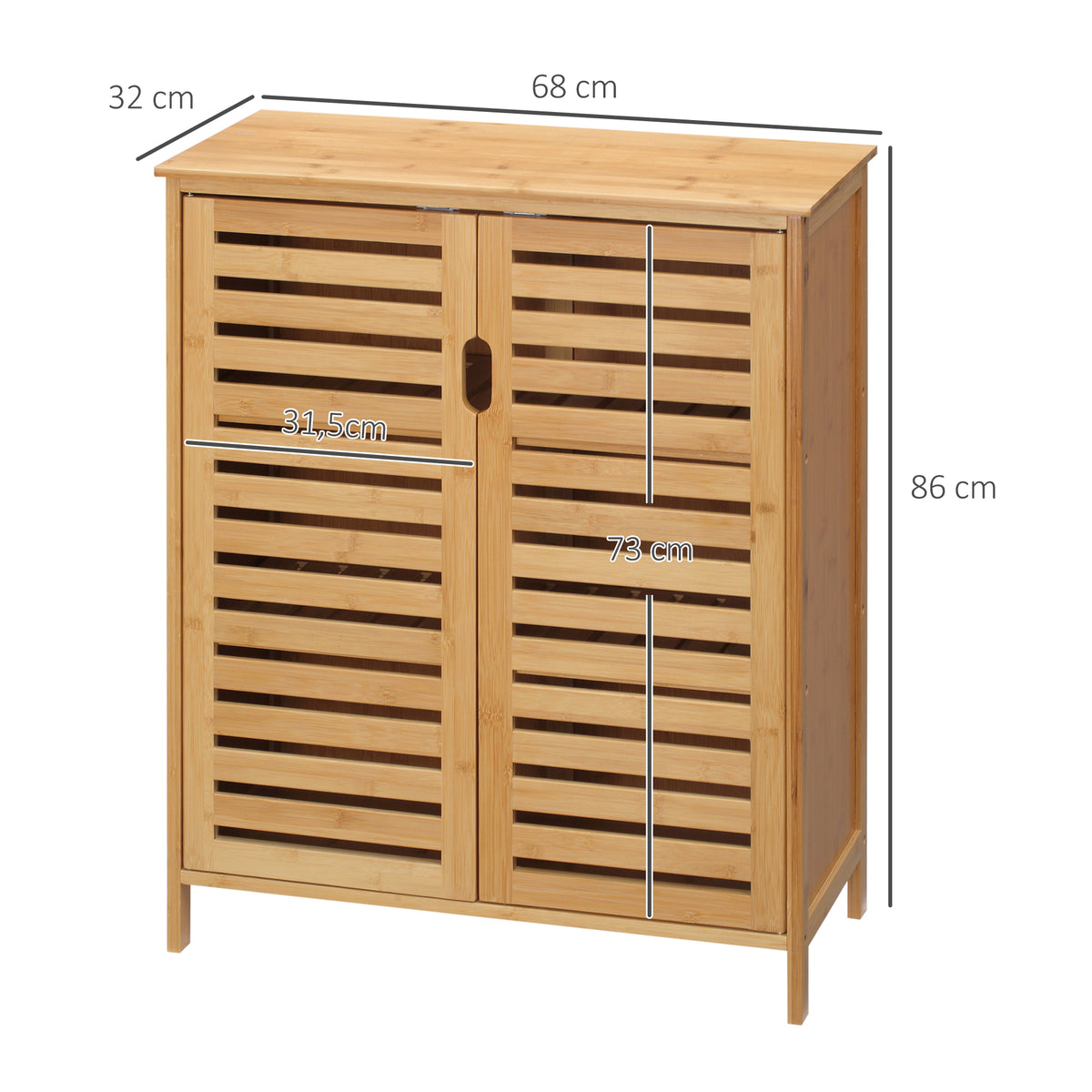 Meuble salle de bain en bambou armoire salle de bain sur pied avec double porte à lattes, 68 x 32 x 86 cm, naturel-2