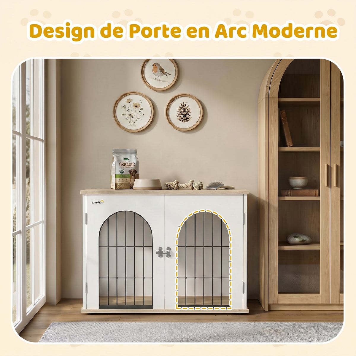 Cage pour Chien Meuble Cage Chien Intérieur Arche avec Double Porte comme Table d'Appoint en Métal 80x56x59cm Blanc-4