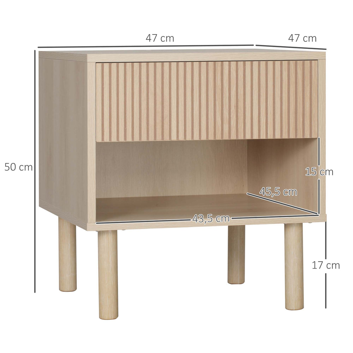 Lot de 2 tables de chevet table de nuit avec tiroirs et niches, style moderne, dim. 47 x 47 x 50 cm, bois naturel-2
