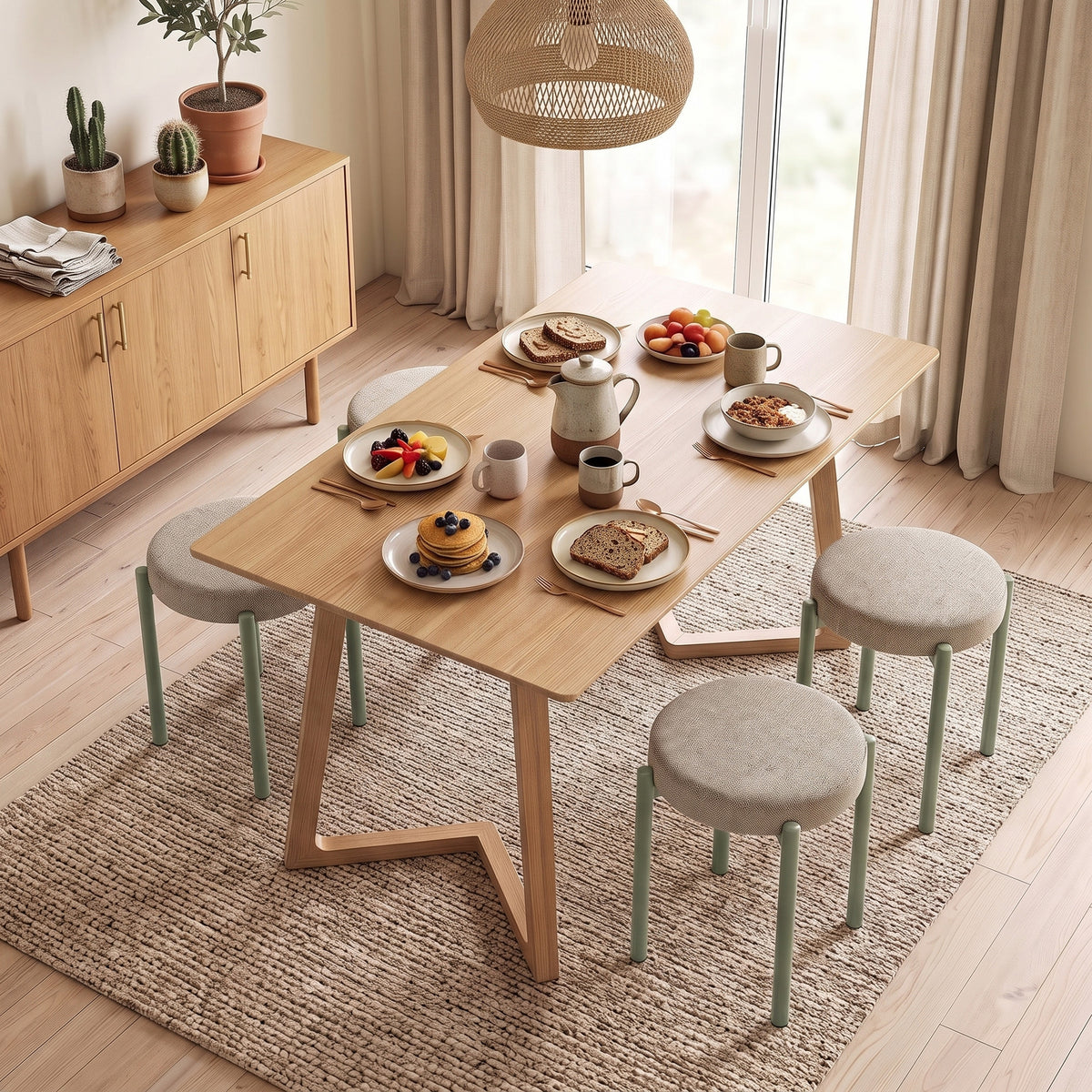 Lot de 4 Tabourets Empilables Ronds avec Assise Rembourrée, sans Dossier, Gain de Place, 45 x 45 x 47,5 cm, Marron Cair-1