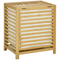 Panier à linge sale en bambou avec sac en polyester et coton amovible et couvercle - dim. 50L x 36l x 60H cm naturel-0