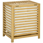 Panier à linge sale en bambou avec sac en polyester et coton amovible et couvercle - dim. 50L x 36l x 60H cm naturel-0