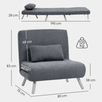 Fauteuil convertible 1 place, fauteuil-lit clic-clac 3 en 1 avec dossier réglable, oreiller, assise large, gris foncé-2