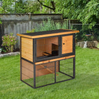 Clapier à lapin cage à lapin 2 niveaux 3 portes verrouillables rampe toit ouvrant bitûmé métal époxy pin pré-huilé-9