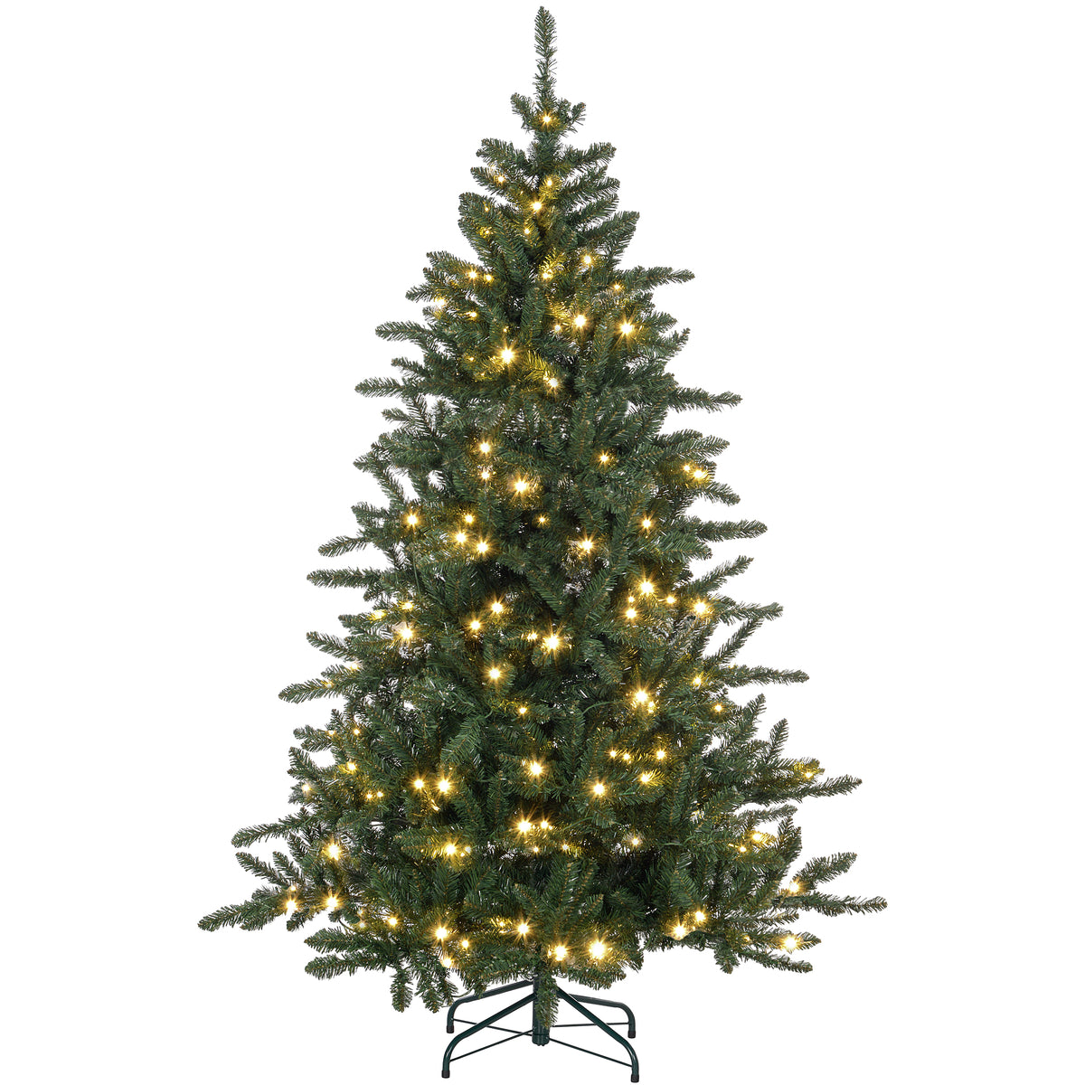 Sapin de Noël Artificiel 180 cm arbre de Noël lumineux LED blanc chaud 872 branches base en métal - vert-0