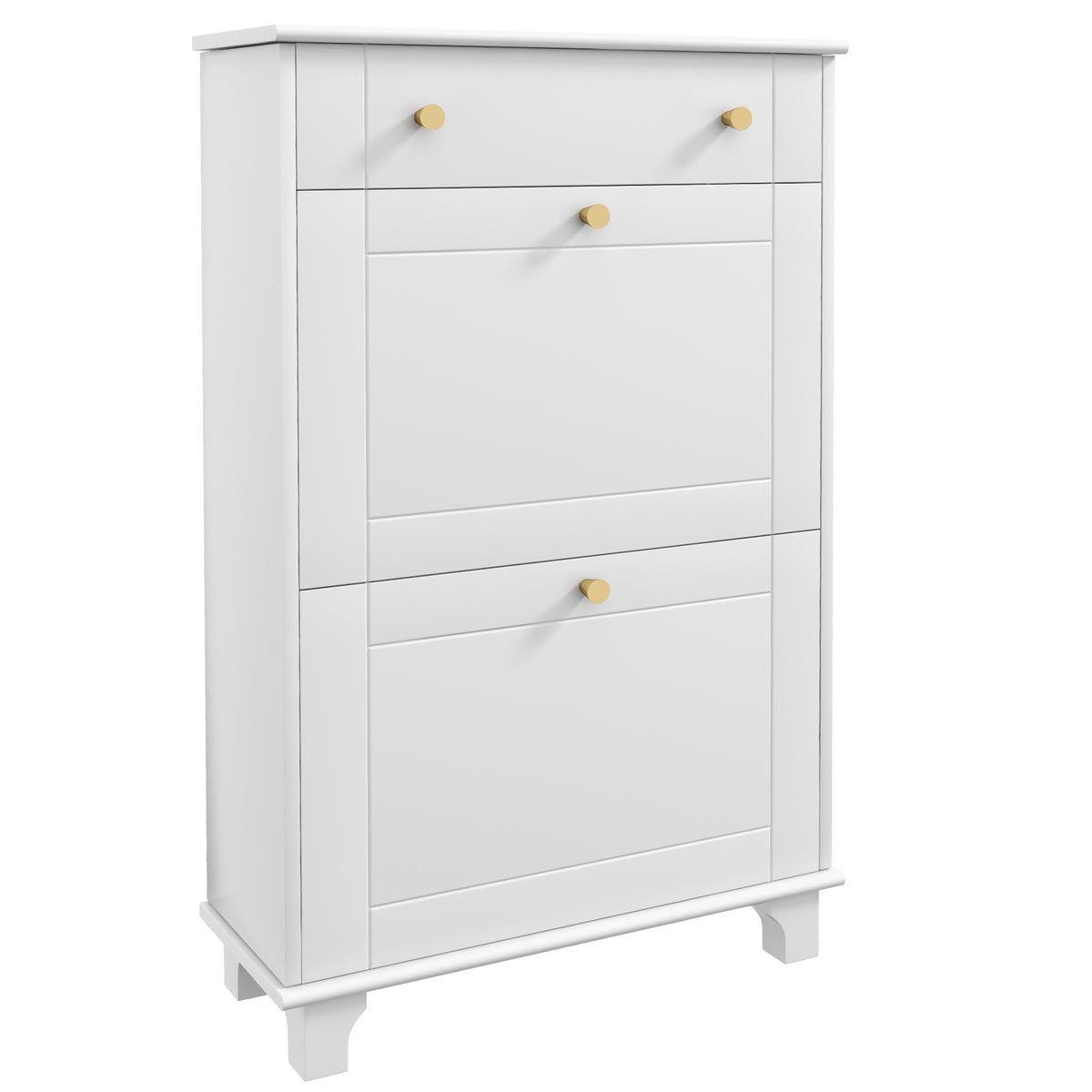 Meuble chaussure entrée étroit avec tiroirs à portes abattants et étagère réglable, 60 x 23,5 x 98,5 cm, blanc-0