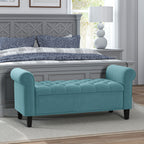 Banc de rangement bout de lit avec accoudoirs, tissu velours rembourré et capitonné, 126 x 48,5 x 57 cm, vert-1