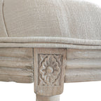 Banc bout de lit en forme demi-lune style Louis XVI structure en bois massif sculpté siège en tissu aspect lin crème-8