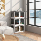 Boîtes de rangement pliables et empilables 69L en plastique avec couvercle et 4 roulettes, accès à 5 côtés, blanc-1