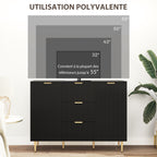 Buffet meuble cuisine rangement avec 3 tiroirs, étagères réglables, placards à portes cannelées, 120 x 40 x 90 cm, noir-5