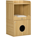Maison de toilette pour chat meuble litière chat 3 niveaux compartiment fermé par une porte 1 coussin 60 x 45 x 103 cm-0