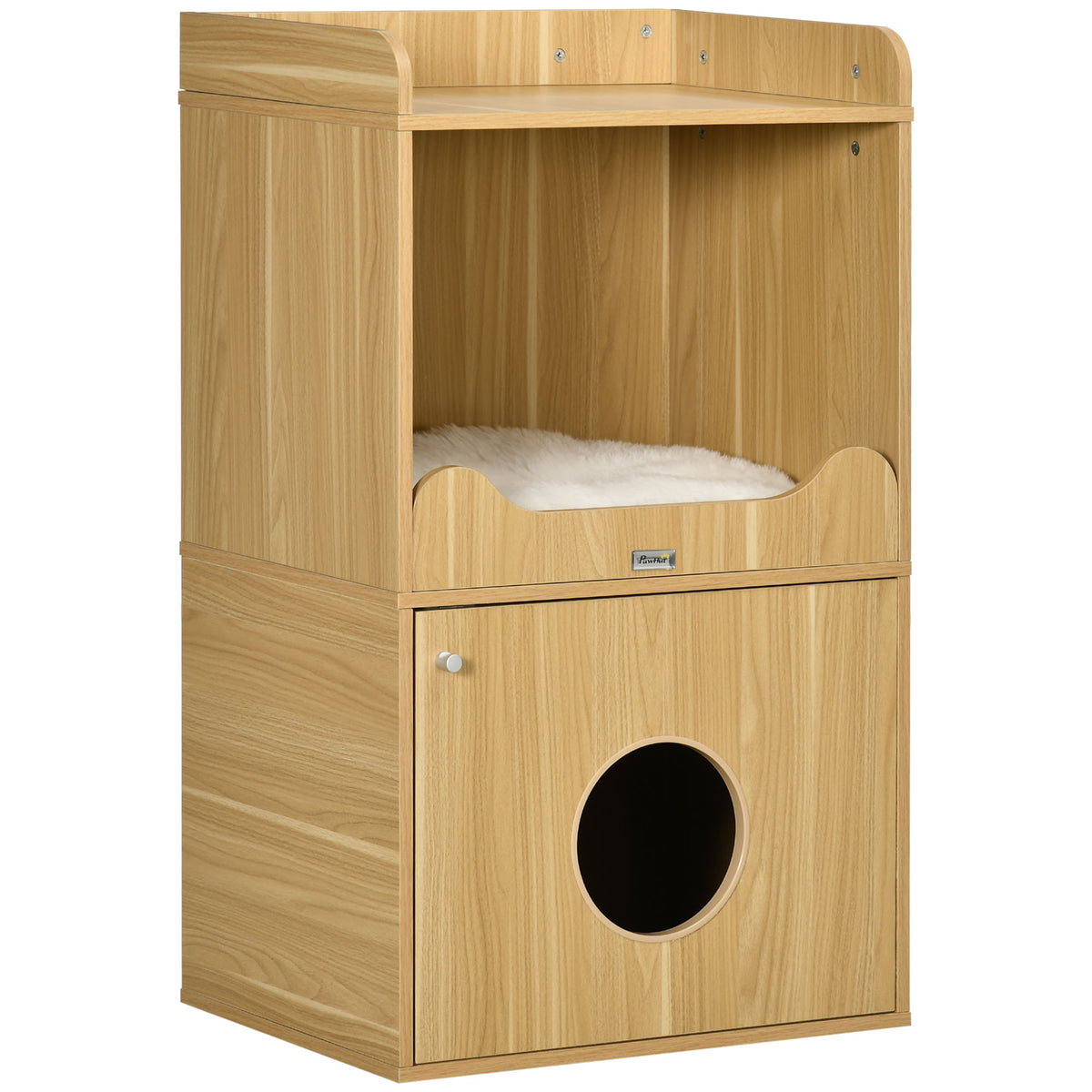 Maison de toilette pour chat meuble litière chat 3 niveaux compartiment fermé par une porte 1 coussin 60 x 45 x 103 cm-0