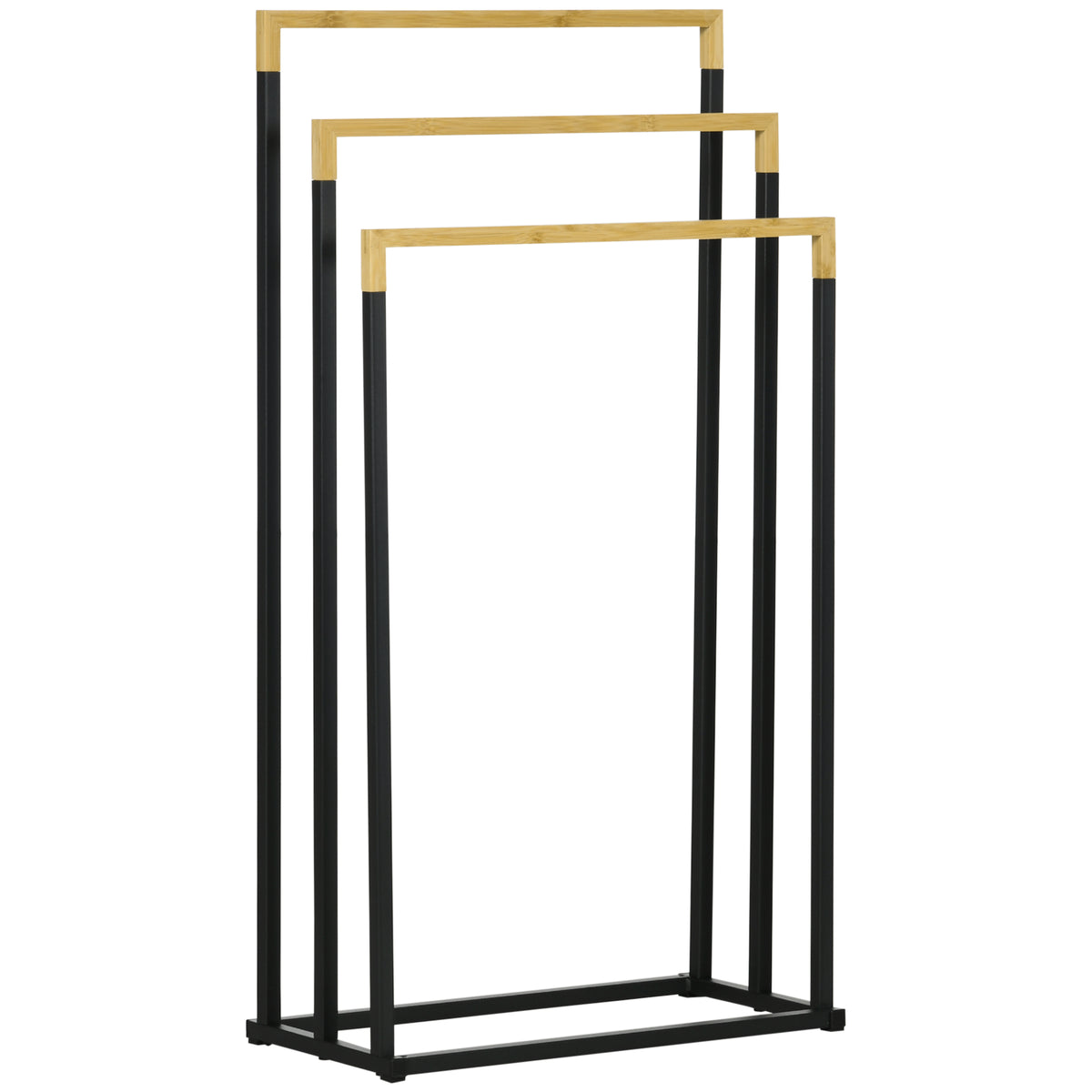 Porte-serviettes en bambou et acier sur pieds avec 3 barres support pour serviette 45 x 22,5 x 86 cm noir et naturel-0