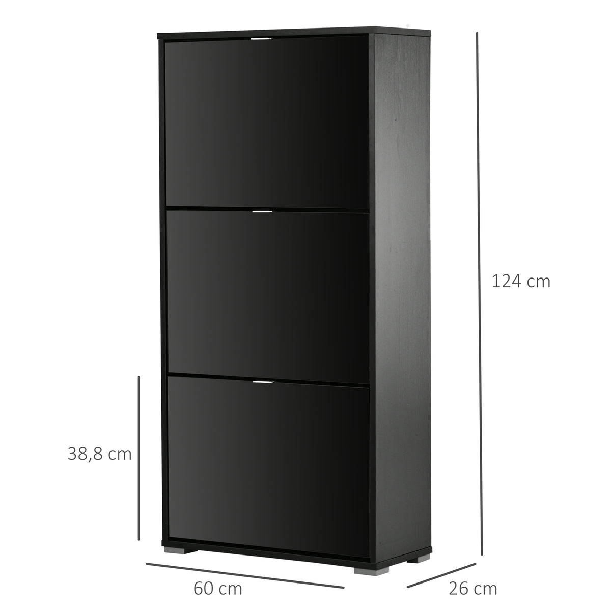 Meuble à Chaussures Armoire à chaussures 3 Portes abattantes 3 Compartiments en bois 60L x 26I x 124H cm Noir-2