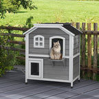 Maison Extérieur pour Chat Abri Extérieur en Bois pour Chats Errants 2 Étages Toit Ouvrant Bitumé 99,5x76x91cm Gris-9