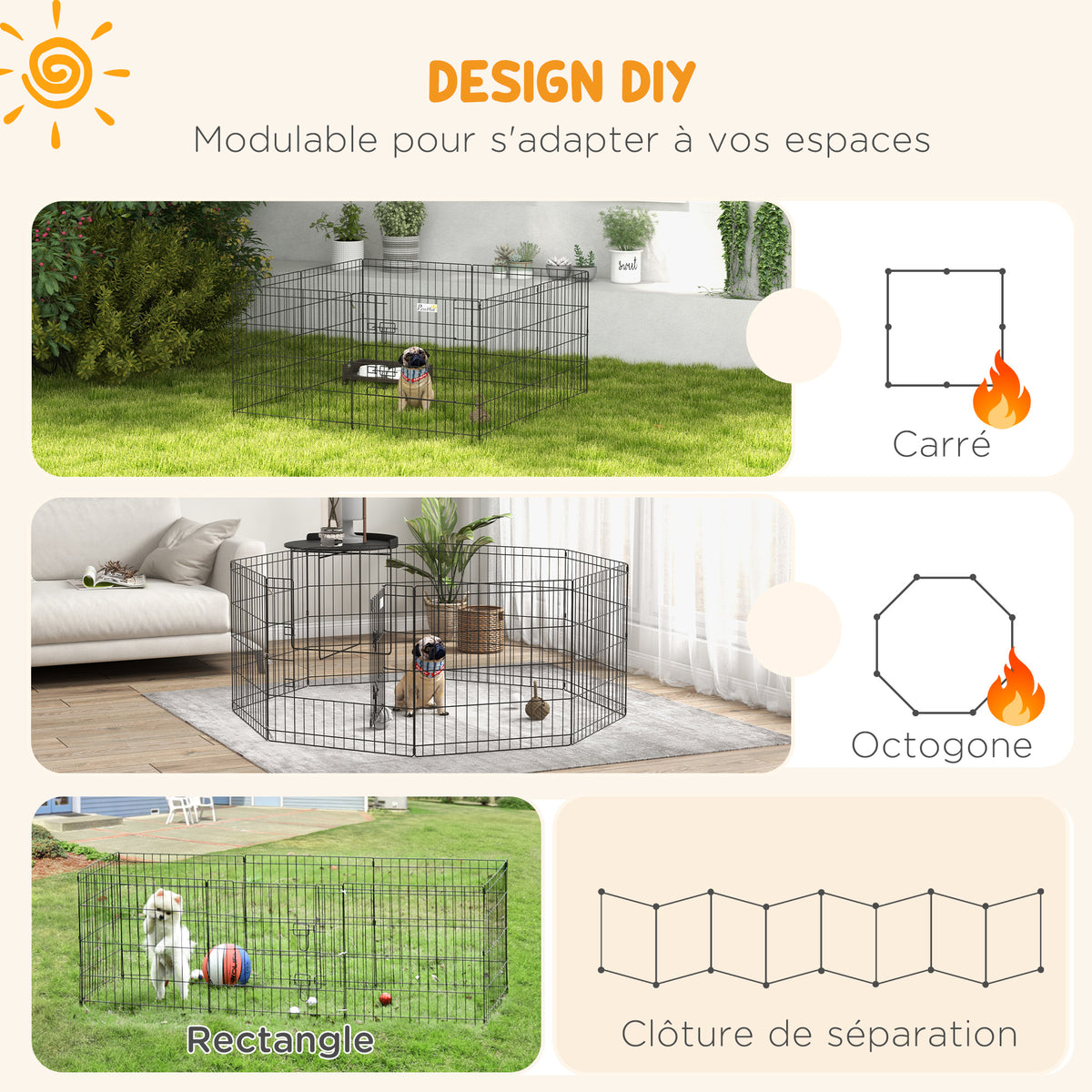 Parc enclos modulable pour chiens lapins rongeurs clôture pour petits animaux intérieur et extérieur pliant 8 panneaux-3