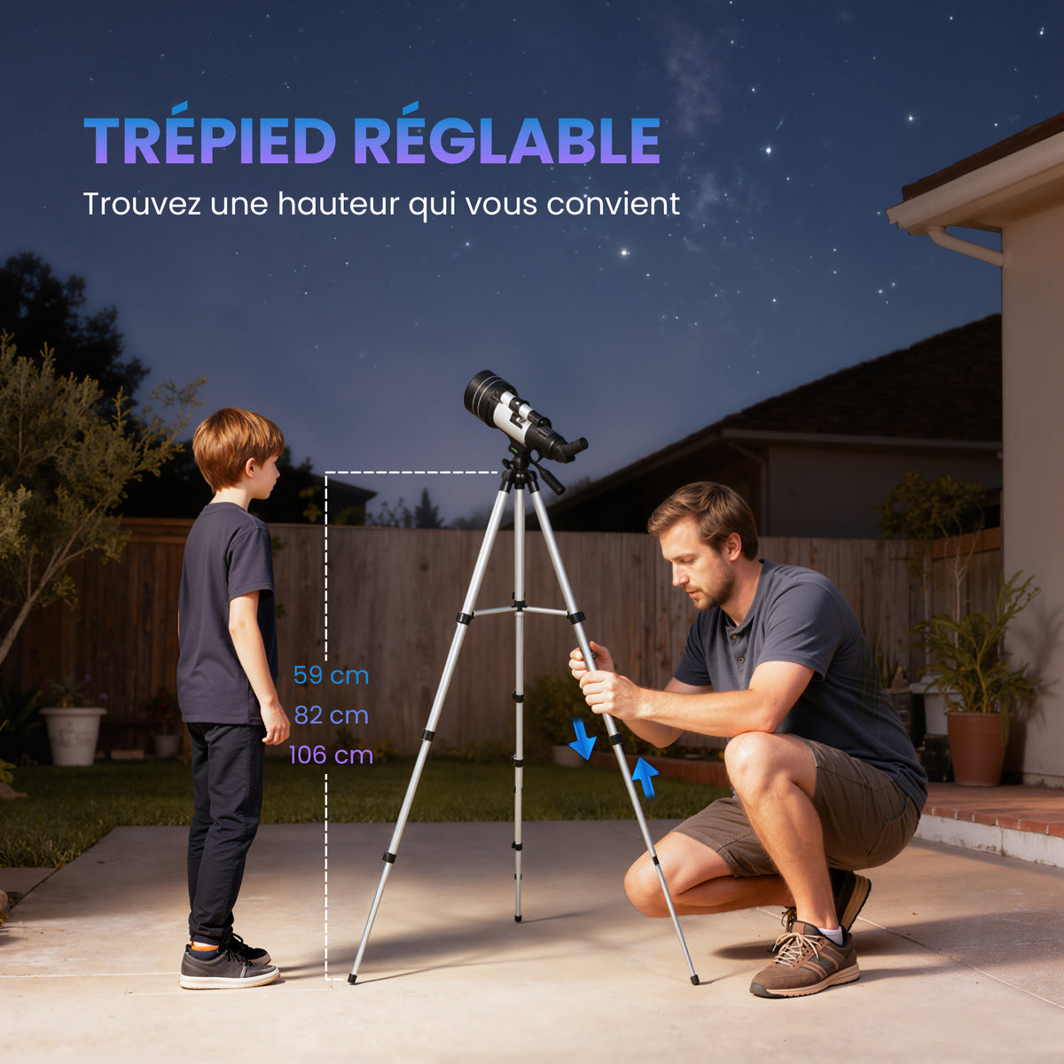 Télescope Astronomique 70 mm, Télescope Réfracteur 100X/50X/30X avec 3 Oculaires, Monture AZ 300 mm, 76x76x133cm, Blanc-6