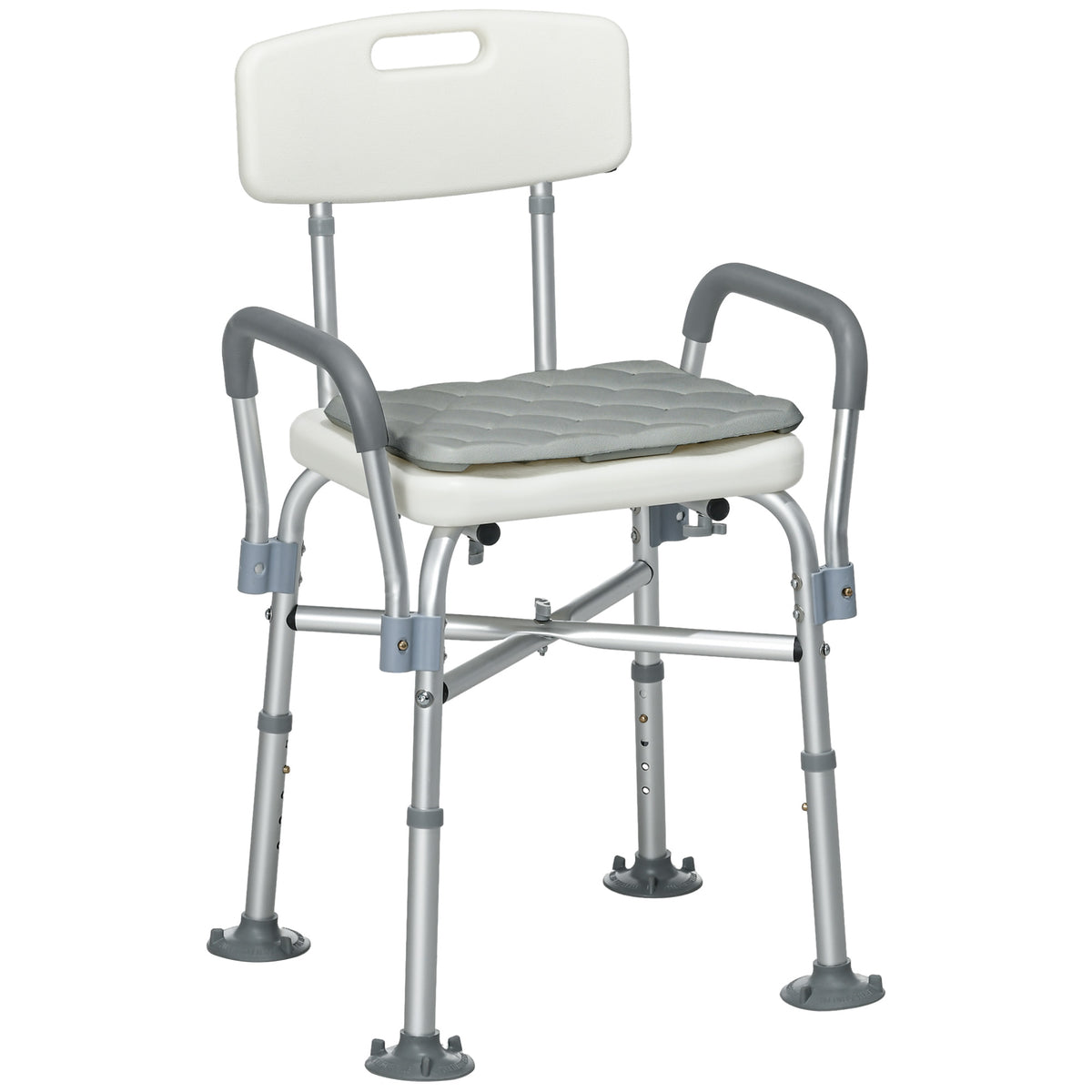 Tabouret de Douche Réglable en Hauteur à 5 Niveaux, Chaise de Douche, Accoudoirs Rembourrés et Coussin Amovible, Gris-0