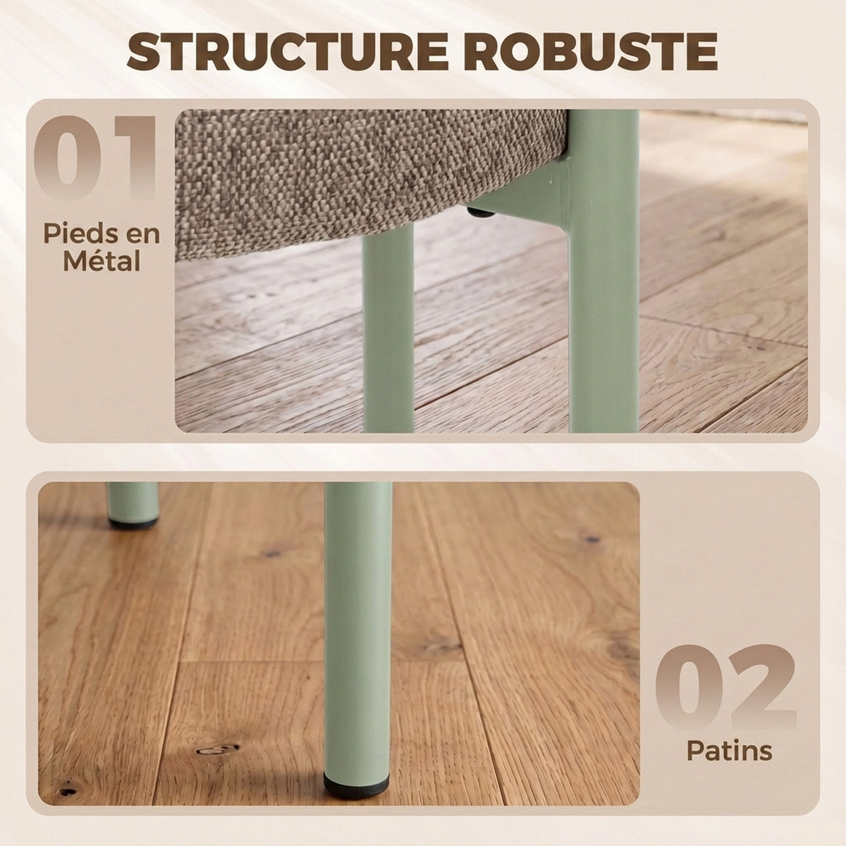 Lot de 4 Tabourets Empilables Ronds avec Assise Rembourrée, sans Dossier, Gain de Place, 45 x 45 x 47,5 cm, Marron Cair-6