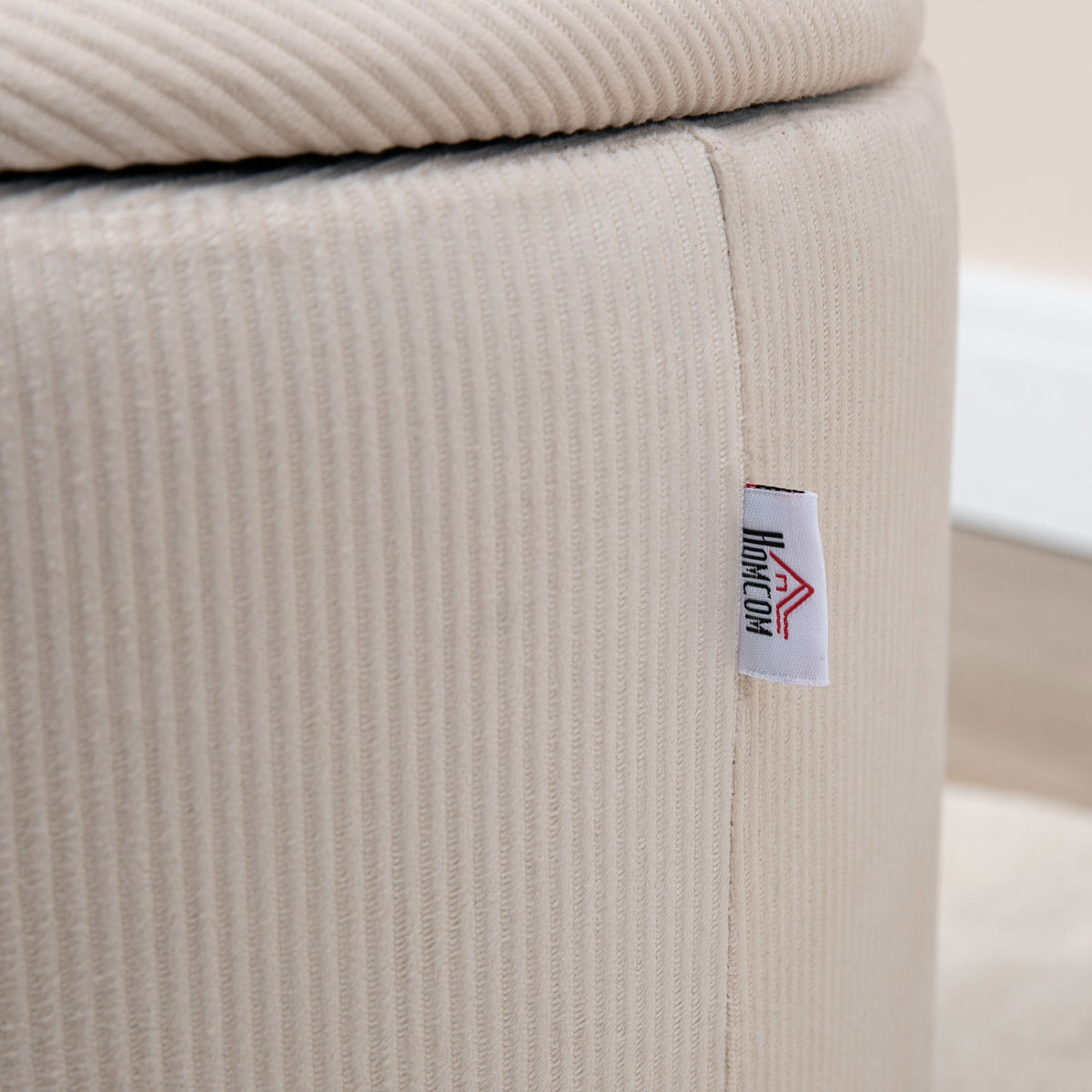 Lot de 2 poufs tabourets repose-pieds coffre de rangement en tissu aspect velours côtelé Ø40 cm et Ø30 cm, crème-7
