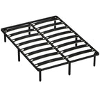 Cadre de lit 140 x 190 cm, lit 2 personnes avec sommier à lattes en bois massif et pied, avec rangement au-dessous, noir-0