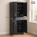 Buffet haut armoire de cuisine 4 portes 2 placards et 1 tiroir central hauteur 180 cm avec 2 étagères réglables noir-2